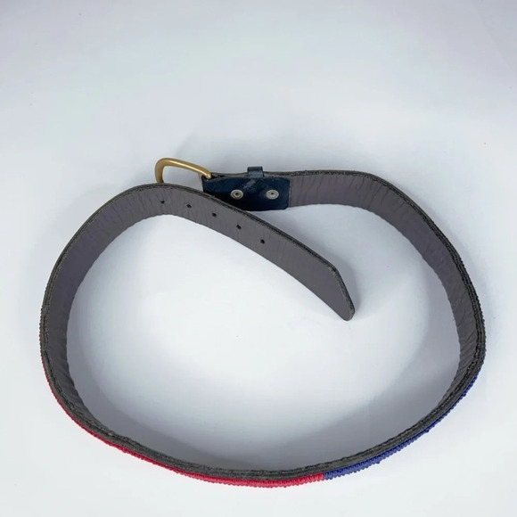 Angama Beaded Waist Belt Red Blue Maasai Kenya Black Leather Small main image 5